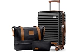 SHOWKOO Carry On Luggage Hardshell Lightweight Luggage Set, Suitcase with Double Spinner Wheels TSA Lock White 3 Piece Set Bl