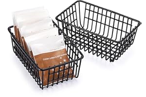 ELLDOO 2 Pack Sugar Packet Holder, Stackable Metal Sugar Basket for Restaurant, Tea Bag Organizer, Black Small Condiments Pac