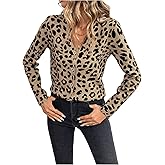SweatyRocks Women's Cheetah Print Cardigans Casual V Neck Button Up Fall Sweater Outwear