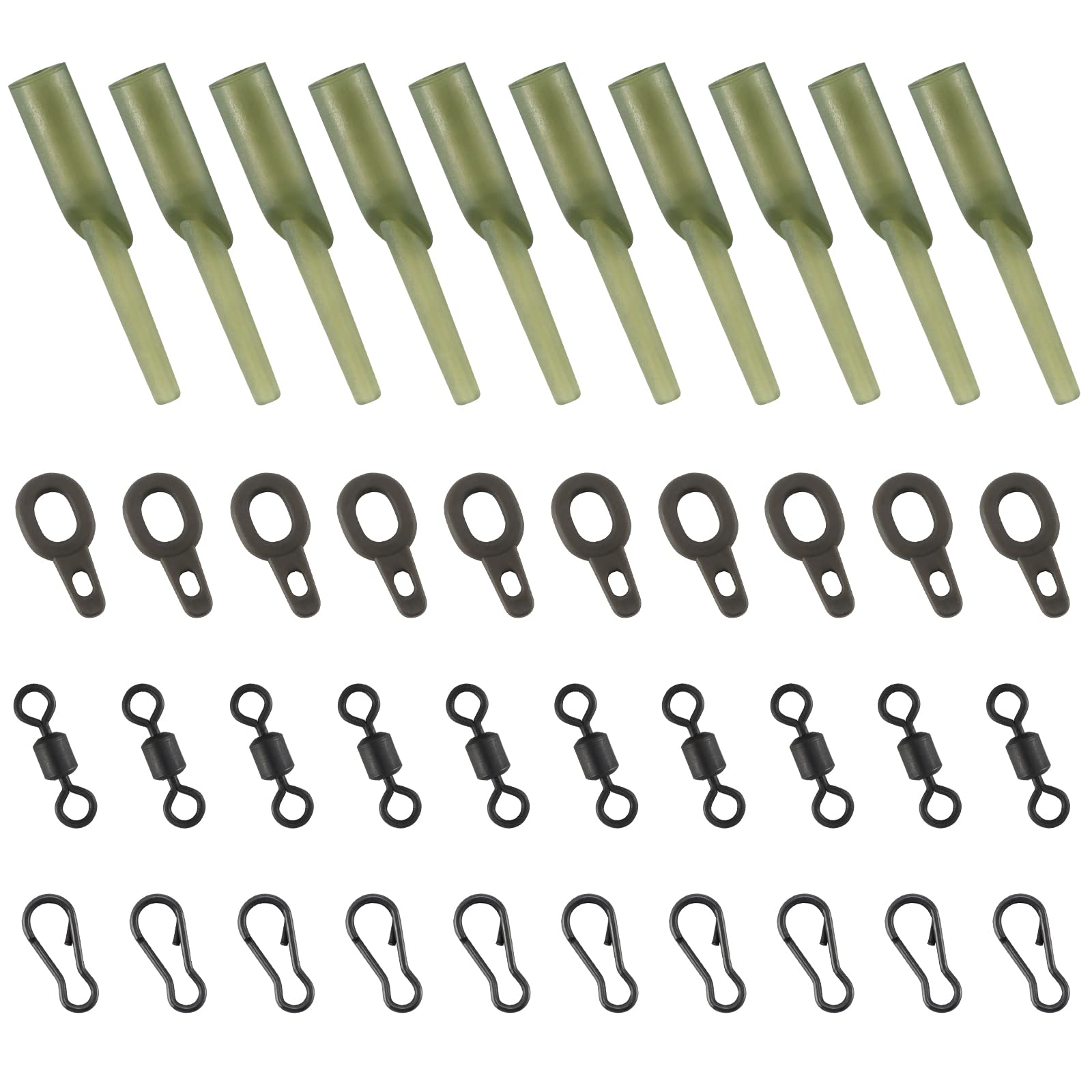 40pcs Carp Fishing Running Rig Carp Fishing Accessories Kit with Weight Clips Angled Rig Rubber Multi Clip Rolling Swivels Run Rings Quick Change Fast Link Carp Fishing Terminal Tackle Accessories