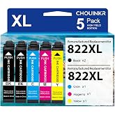 Remanufactured Replacement for Epson 822 822xl Ink Cartridges Combo Pack | with WF-3820 WF-3823 WF-4820 WF-4830 WF-4834 WF-4833 Printer (5 Pack, 2 Black Cyan Magenta Yellow)