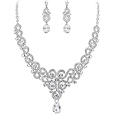 EVER FAITH Women's Austrian Crystal Art Deco Bridal Floral Wave S-Shaped Teardrop Necklace Earrings Set