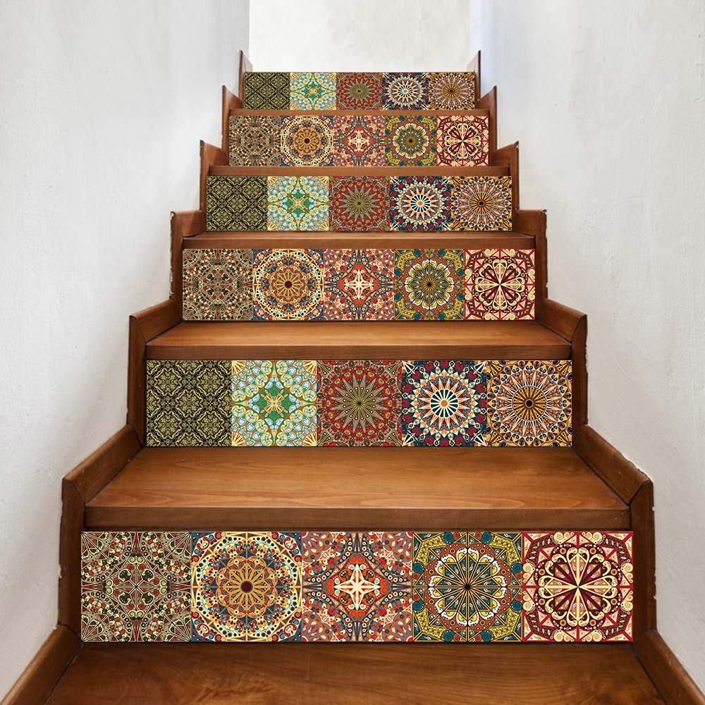 Stair Stickers Peel and Stick Tile Backsplash Stair Decals Brick Pattern Stair Riser Refurbished Stair Treads Decals Removable Waterproof Stairs Mural 7''W x 39''L (Set of 6) (LTT-029)
