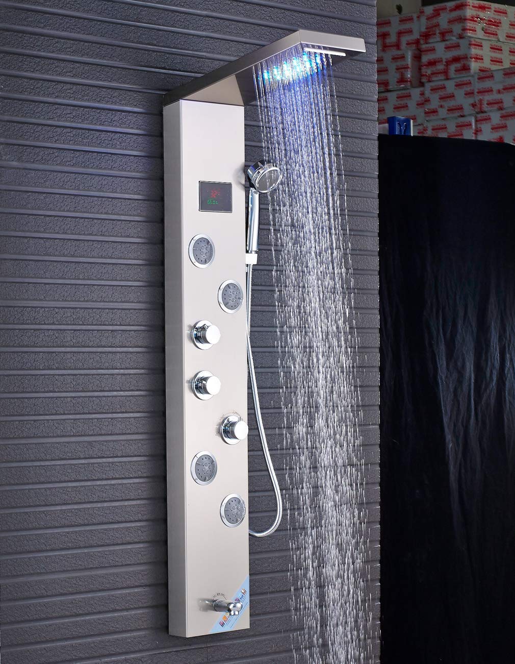 CHEAP Votamuta LED Light Rainfall Waterfall Brushed Nickel Shower Panel Tower Rain Massage ...