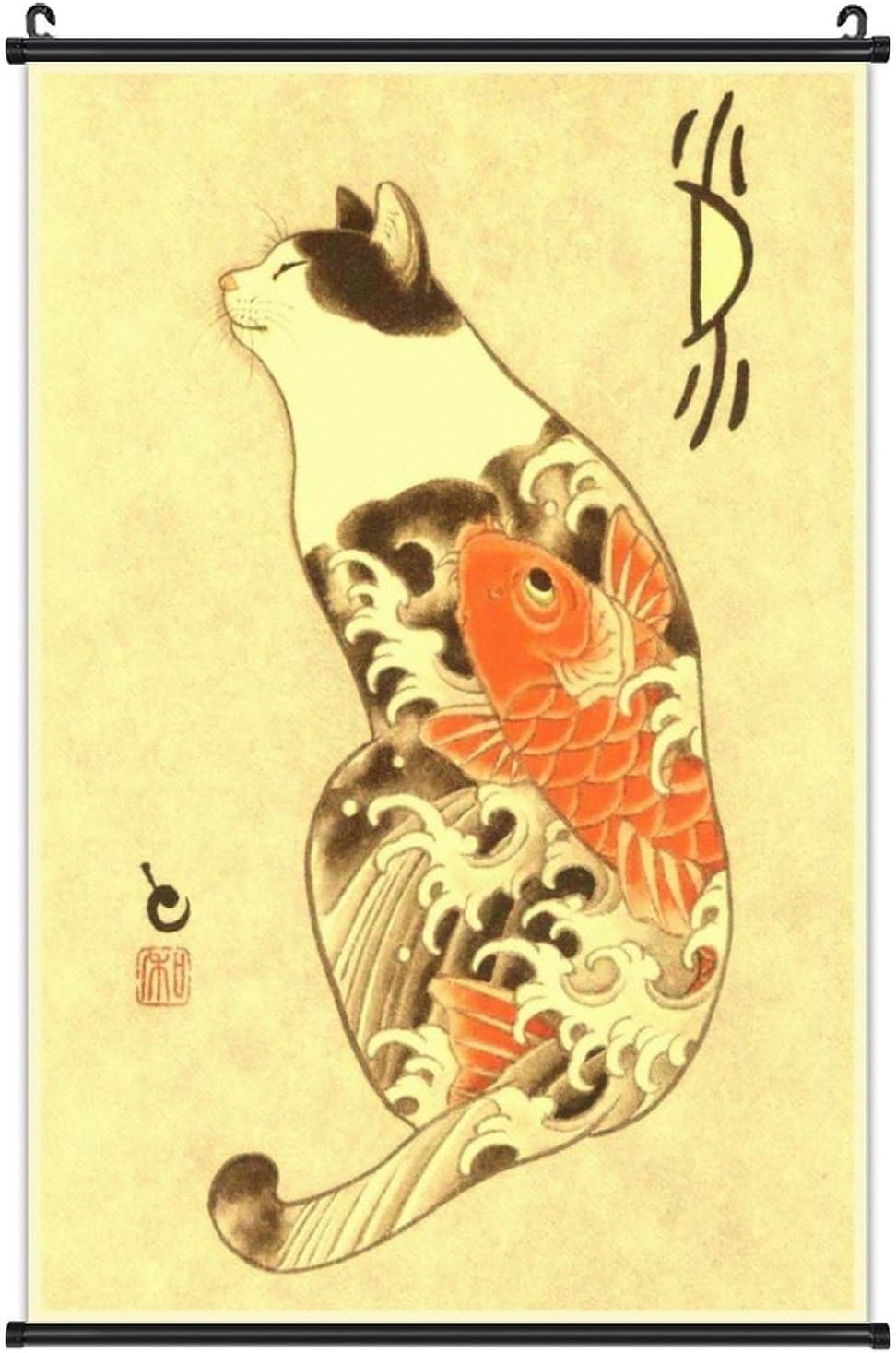 Paintings - A Wide Variety of Vintage Retro Japanese Samurai Cat Tattoo 13 Wall Scroll Hanging Decor（16x24 in）