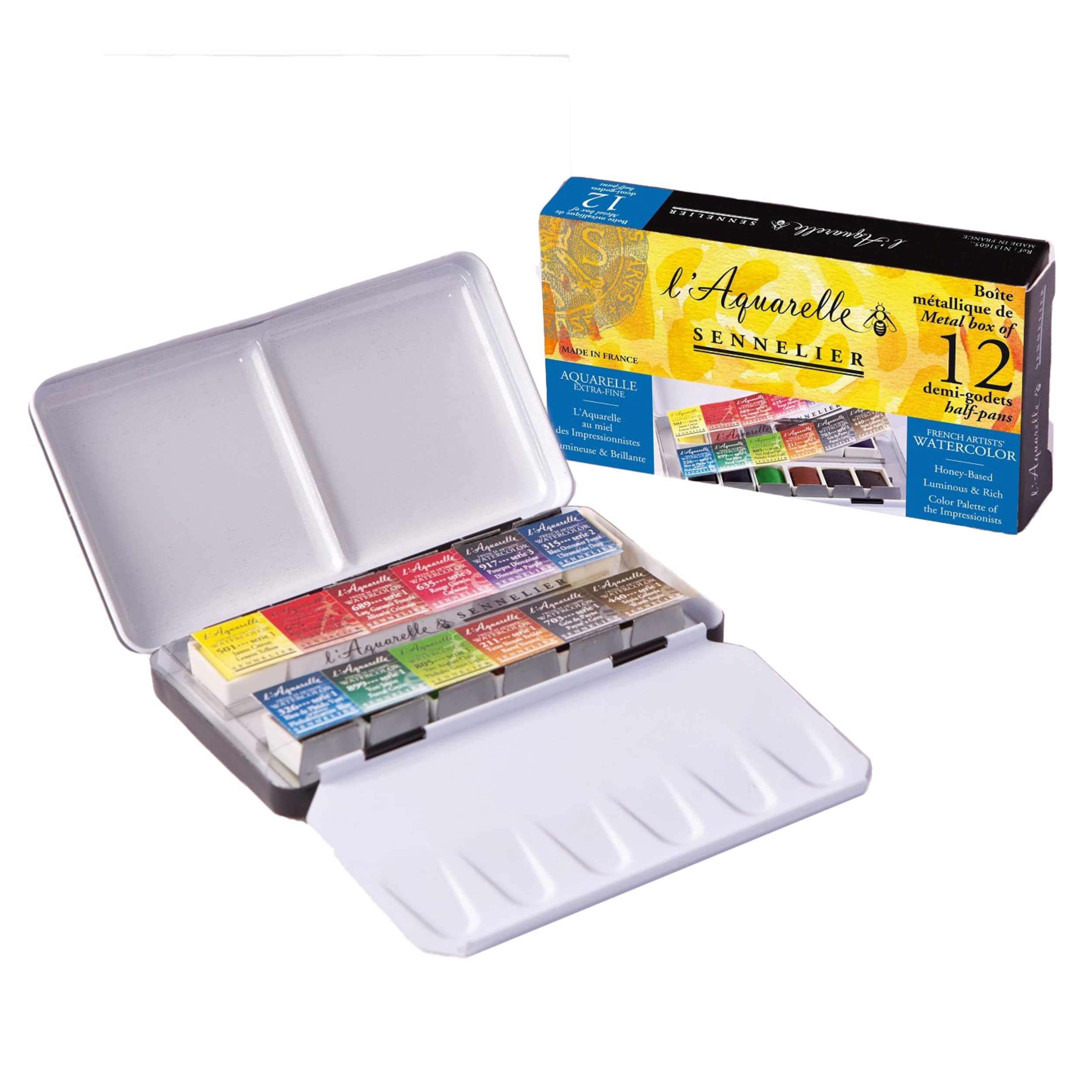 Sennelier Watercolour Metallic Tin of 12 Half Pocket Set