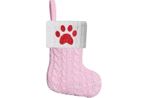 Pxniy Mini Pink Knit Stocking,8.5 Inches Initial Monogram Embroidered Christmas Stocking,Family Fireplace Hanging Ornament Xmas Holiday Decor Gift-paw