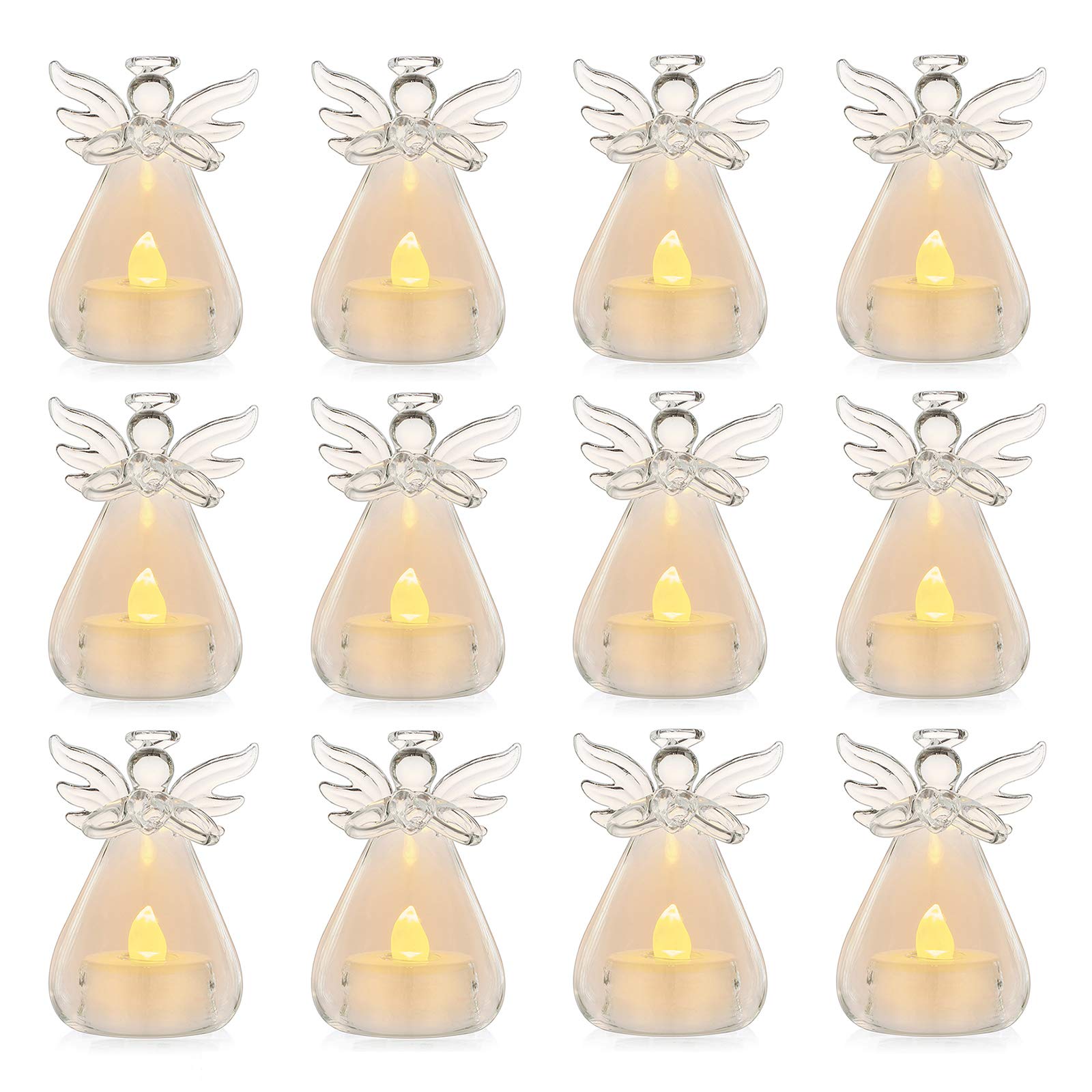 12 Pack Hanging Glass Angel Candle Holders With LED Tealights - Wedding & Event Decor