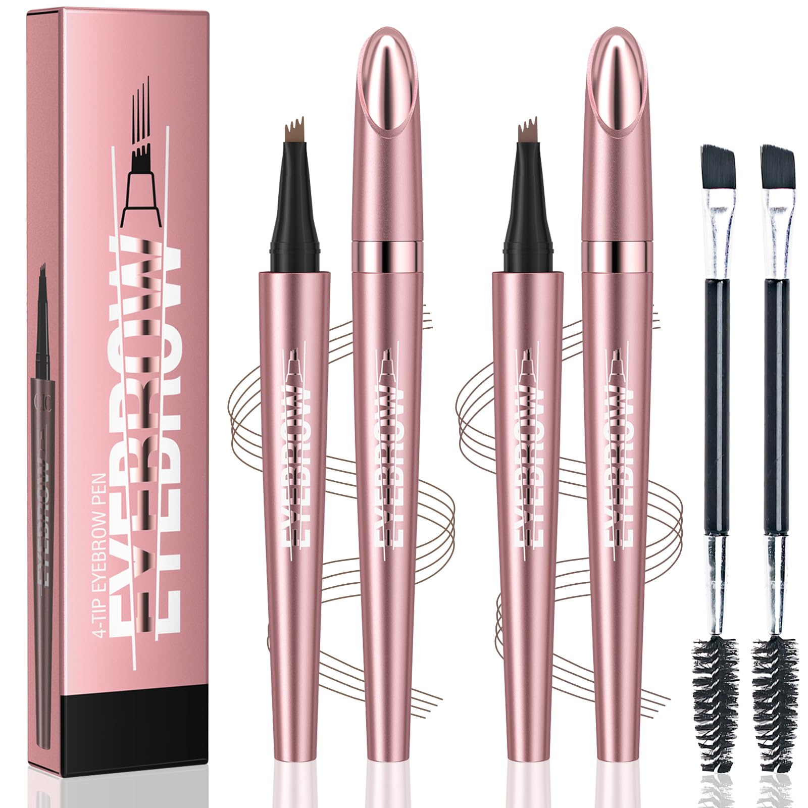 2Pcs Eyebrow Pencil, 3D Microblading Eyebrow Pen Magic Eye Brow Pencil with 4 Micro-Fork Tip, Long-lasting Waterproof Precise Brow Pen Creates Natural Defined Eyebrows (Light Brown & Dark Brown)