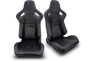 ModifyStreet 1 Pair Universal PVC LEATHER/BLUE STRIP/WHITE STITCH LEFT/RIGHT RACING BUCKET SEATS