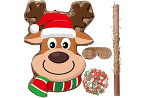 Harrycle Christmas Reindeer Piñata Christmas Mexican Piñata with Stick Blindfold and Confetti Pack Christmas Elk Piñata Bundle for Xmas Birthday Holiday Piñata Game Photo Prop Decoration Supply