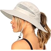 Bucket Sun Hat for Women Wide Brim Breathable Mesh UPF50+ Safari Hat Criss Cross Ponytail Hole Outdoor Rain Hat