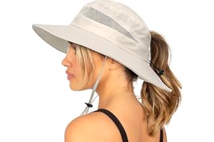 SHINCHIC Waterproof Bucket Sun Hat for Women Wide Brim Breathable Mesh UPF50+ Safari Hat Criss Cross Ponytail Hole Outdoor Rain Hat