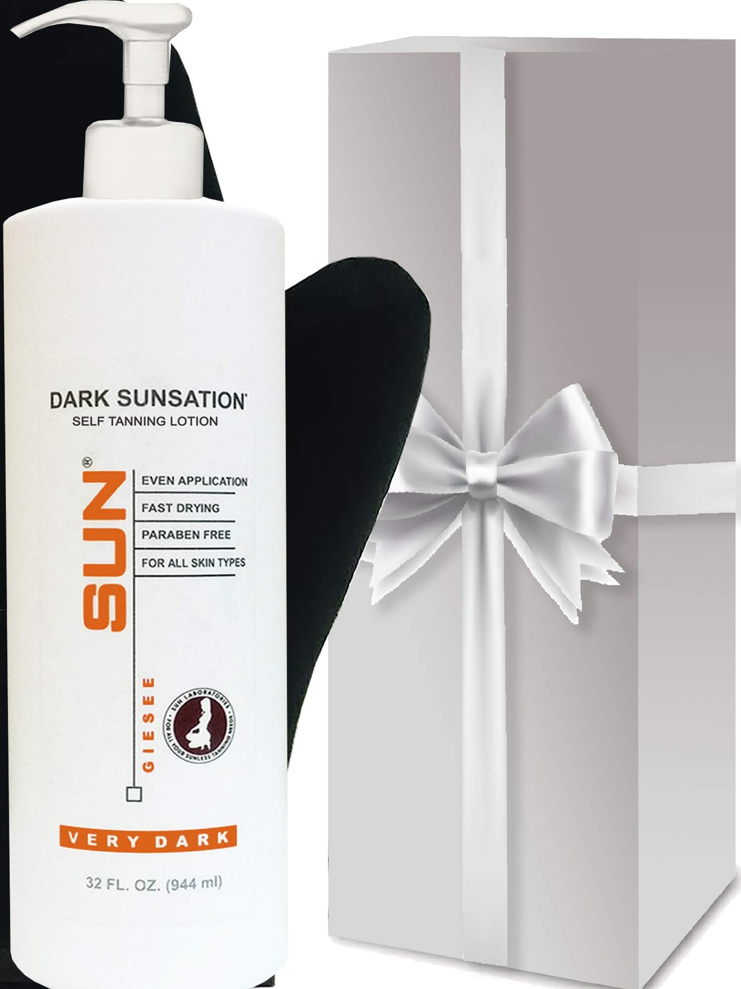 Sun Laboratories_Sunless Tanning Lotion Dark Sunsation (Very Dark) 32 oz. + Tanning Mitt with Gift Wrapped Box - Value Size Self Tanner - Natural Sunless Tanning Lotion, Body and Face for Golden Tan