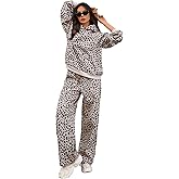 Ythomm Womens Leopard 2 Piece Sets Oversized Hoodies Straight Leg Sweatpants Sweatsuits Hooded Sweatshirt Lounge Fall Outfits