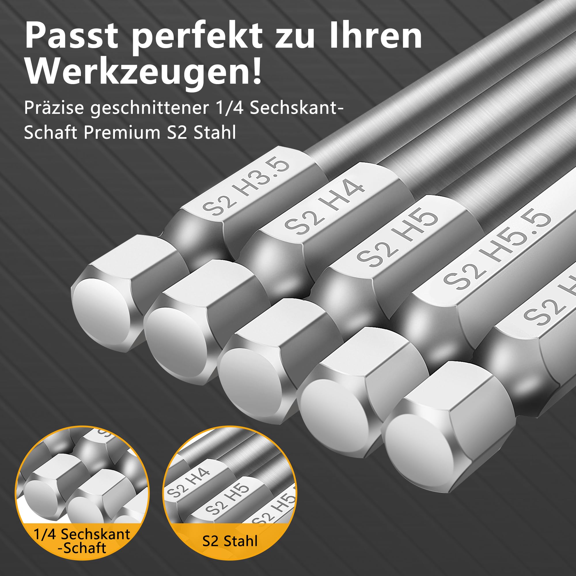 MulWark Magnetic Hex Head Inbusschlüssel Bit Set 13pc Präzision Metrisch S2 Stahl - Magnetische Bits mit Korrosionsbeständigkeit 1/4" Innensechskant-Bit-Satz 4