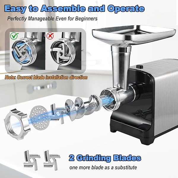 ELECTRIC MEAT GRINDER, [3200W MAX] MEAT GRINDER HEAVY DUTY FOR HOME USE, SAUSAGE STUFFER WITH 2 BLADES, 4 GRINDING PLATES, 3 SAUSAGE TUBES, KIBBE KIT, STAINLESS STEEL (BLACK)