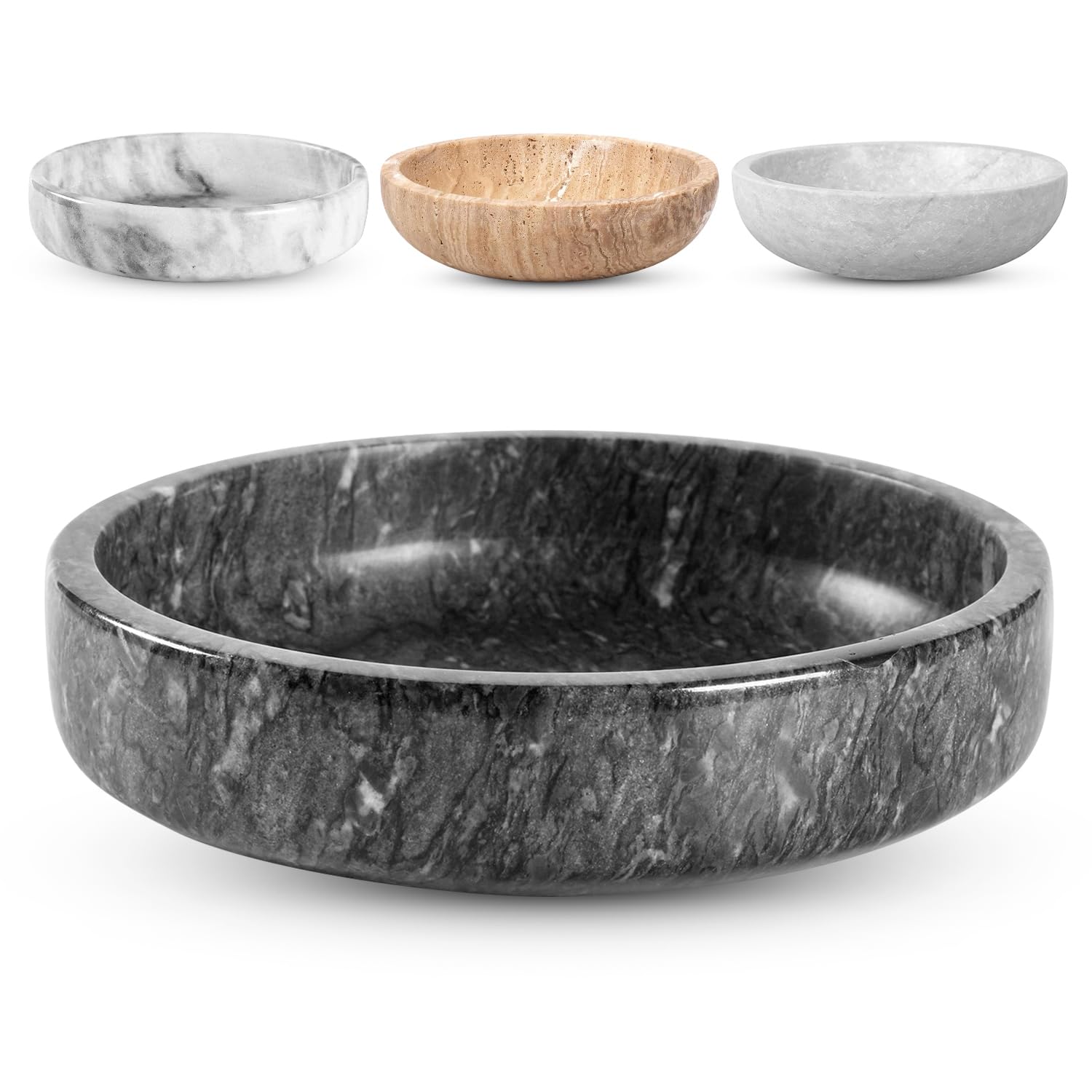 Photo 1 of FNTSTICGOODS Marble Decorative Bowl - 7.5" Natural Black Solid Marble Centerpiece - Handmade Stone Fruit Bowl - Catch-All or Key Bowl for Kitchen - Modern Minimalist Decor