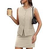 Casly Lamiit Womens Two Piece Blazer Outfits Summer Skirt Set Button Down Vest Short Skort Crew Neck Business Casual Suit