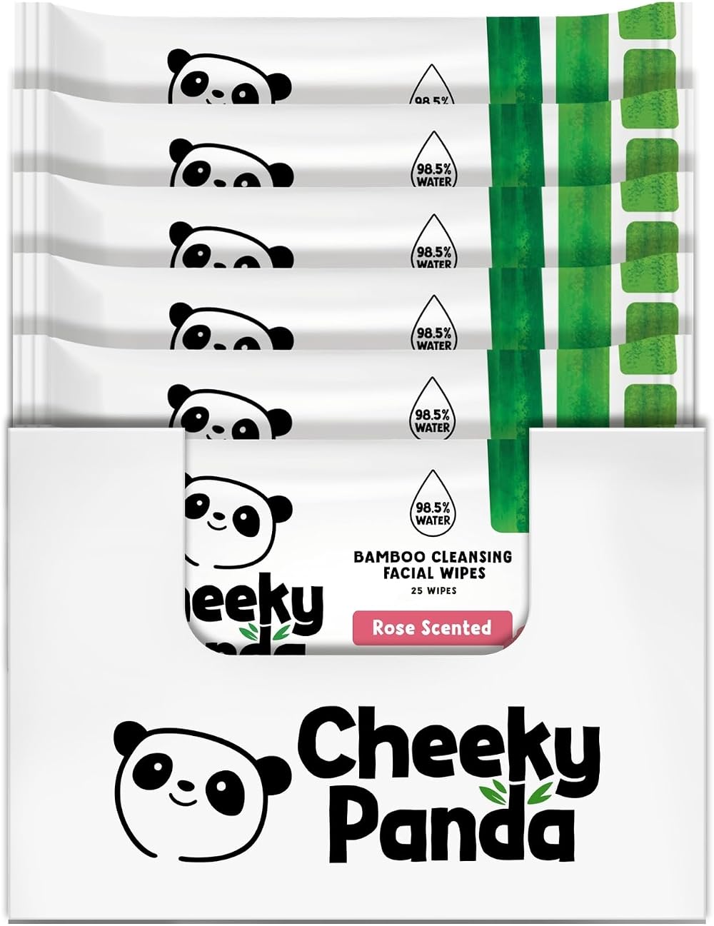 The Cheeky Panda Bamboo Face Cleanser Wipes Rose Scent 6 Packs 25