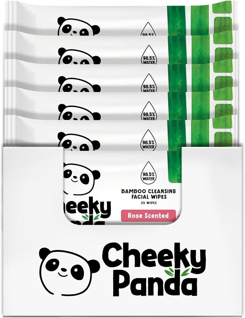 The Cheeky Panda Bamboo Face Cleanser Wipes Rose Scent 6 Packs 25