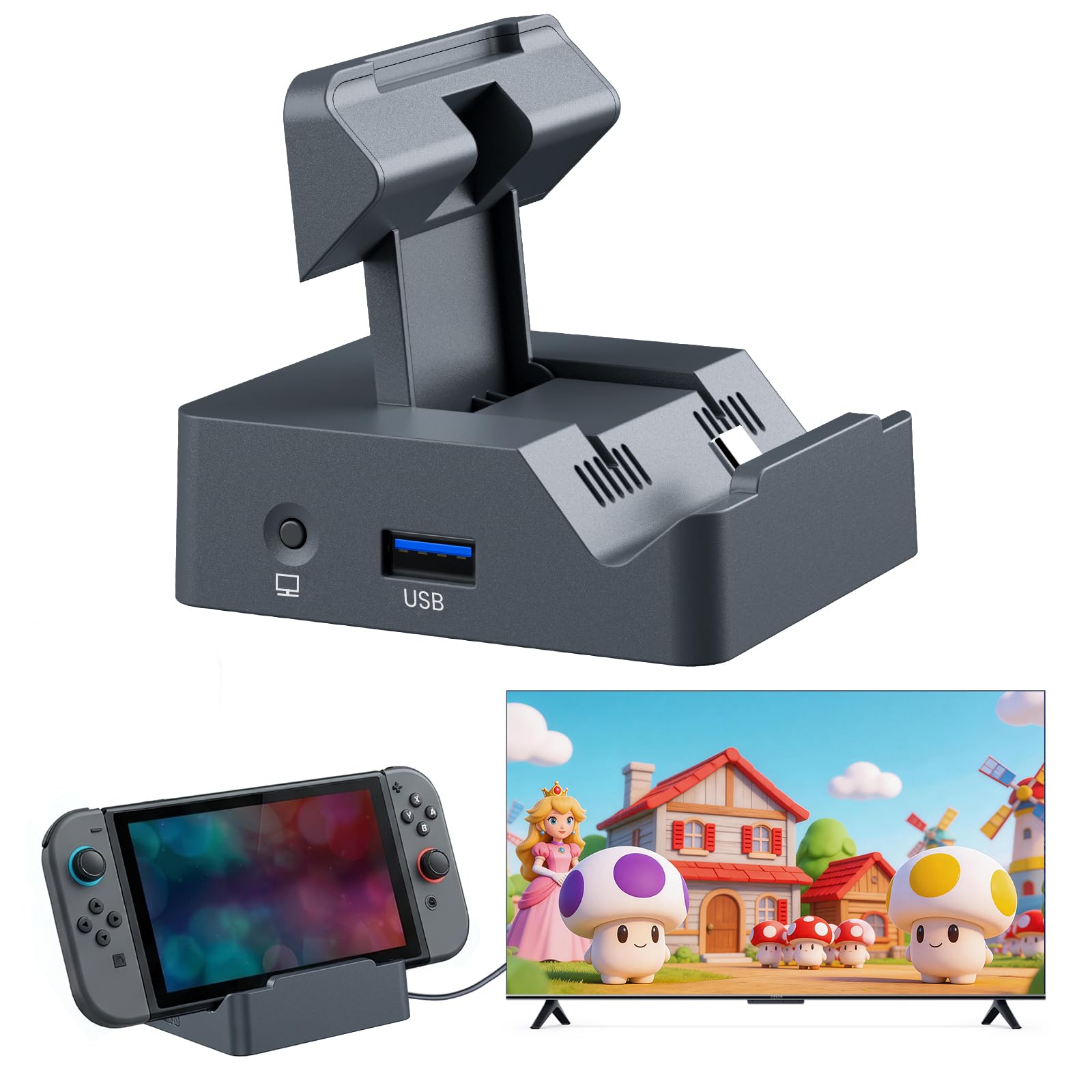 Lampelc for Nintendo Switch 2 Dock, 4K@60Hz HDR TV Docking Station for Switch 2, Switch & OLED, Portable Replacement Dock, 60W PD Fast Charging, 3 USB Ports, Travel Mini Base