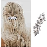 Xduargs Vintage Rhinestone Hair Clip Crystal Wedding Hairclip Barrette Shiny Cz Pearl Hair Barrettes Pearls Barrette Head Clips Crystal Pearls Hairclip Decorative Headwear Headpiece(Silver)