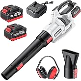 Leaf Blower,Powerful Electric Leaf Blower Cordless,650CFM/170MPH,4 Speed Modes,with 2 * 5.0Ah 21V Batteries and Charger,2*Replacement Nozzle for Lawn Care, Blowing Leaves, Dust, Snow, Gravel Patio