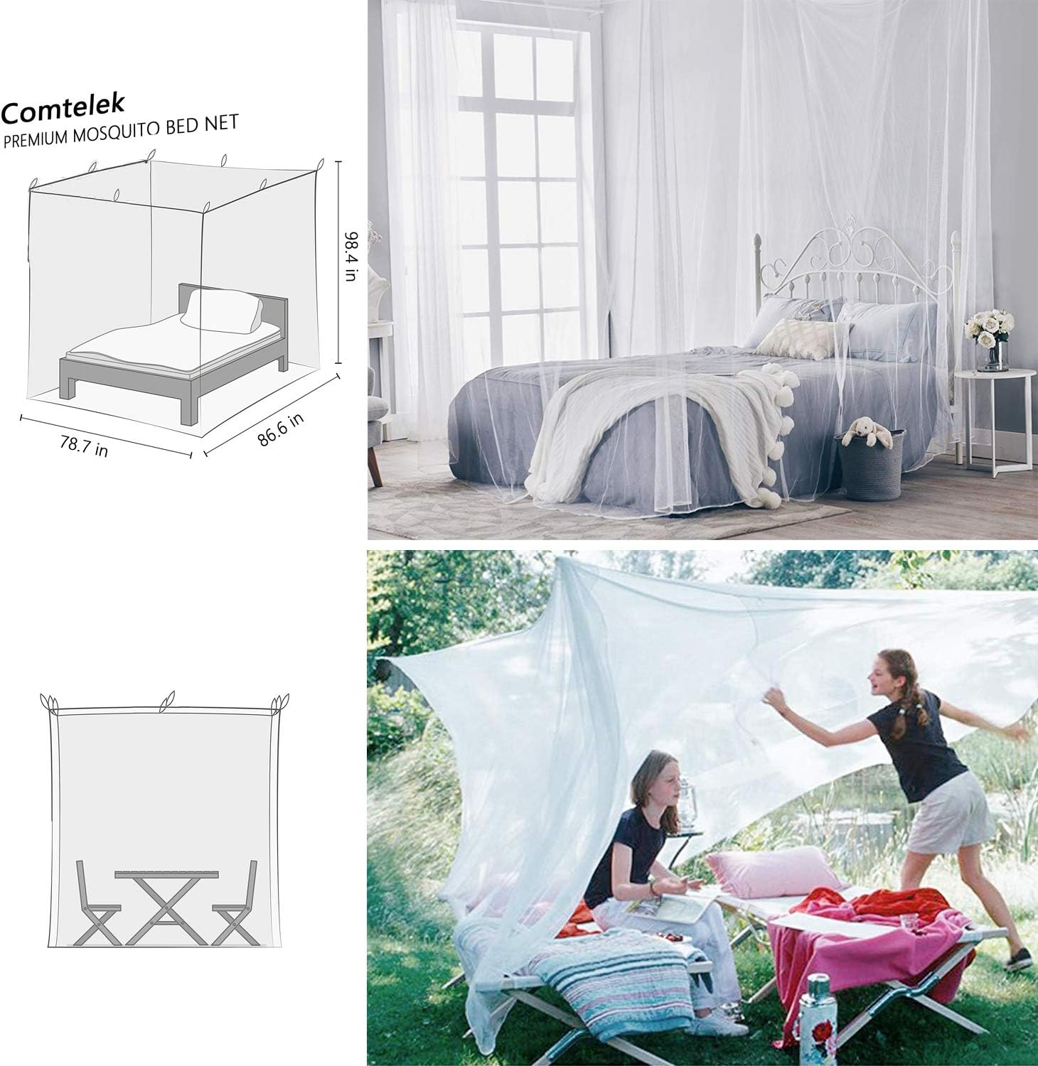 Mosquito NET for Bed Canopy, Four Corner Post Curtains Bed Canopy Elegant Mosquito Net Set, Stick Hook &Profession Rope for net, Screen Netting Canopy Curtains, Full/Queen/King/White: Home & Kitchen