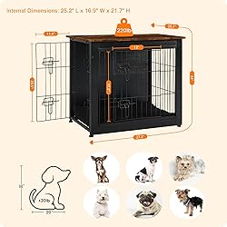 DWANTON Dog Crate Furniture with Cushion, Wooden