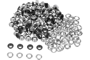 HARFINGTON 100set Grommets Kit Metal Eyelets 4mm 1/6" Hole Tiny Grommet for Shoes Clothes Belt Bag DIY Project, Matte Black