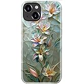DEENAKIN for iPhone 14 Case/iPhone 13 Case Cute,Aesthetic Stained Glass Lilies Green Phone Case, Compatible with Magsafe, Trendy Cool Retro Western Protective Slim Silicone Phone Cover for Women Girls