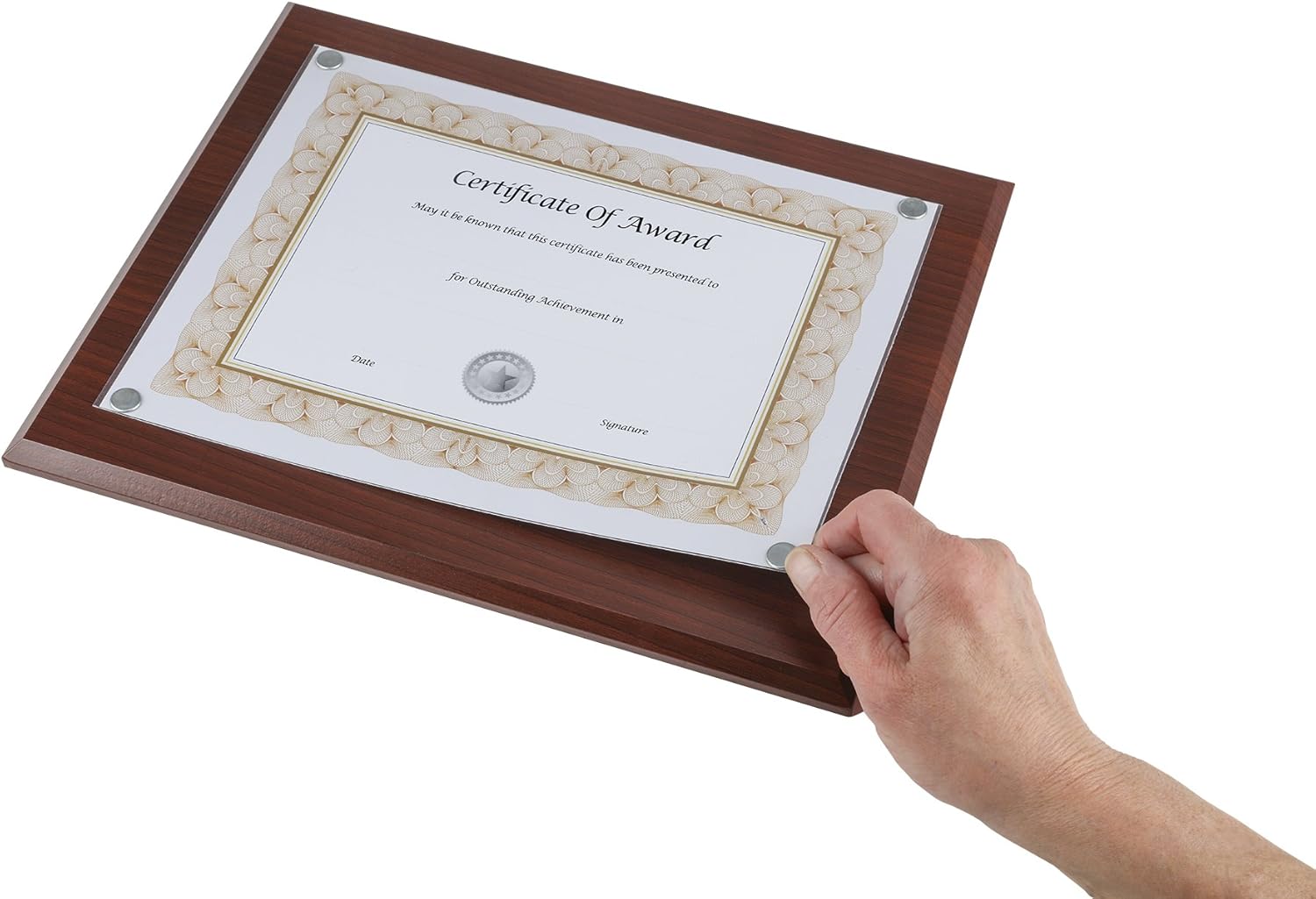 Nudell 8.5" x 11" Award Plaque with Exclusive Easy-load Magnetic Clear Cover System (actual dimensions 10.5" x 13"), Mahogany (18868) : Office Products