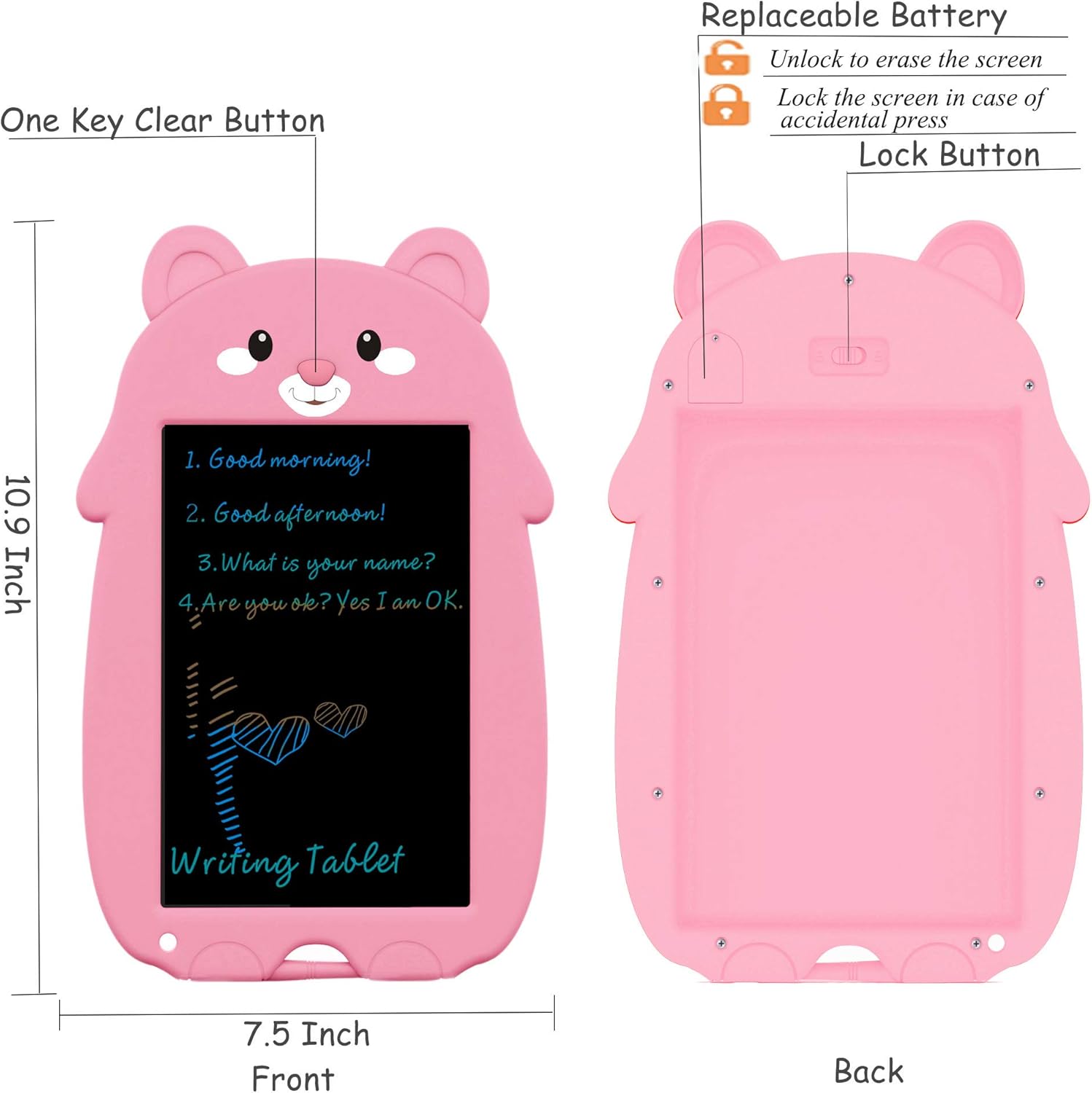 mom&myaboys  8.5 Inch Eletronic Whiteboard,Display Colorful Handwriting, Writing Board ,Writings Pads Drawing Board Gifts for Kids,Office Blackboard-One Key Erase,Teen Girl Boys Sketch Pads,Pink MC: Office Products