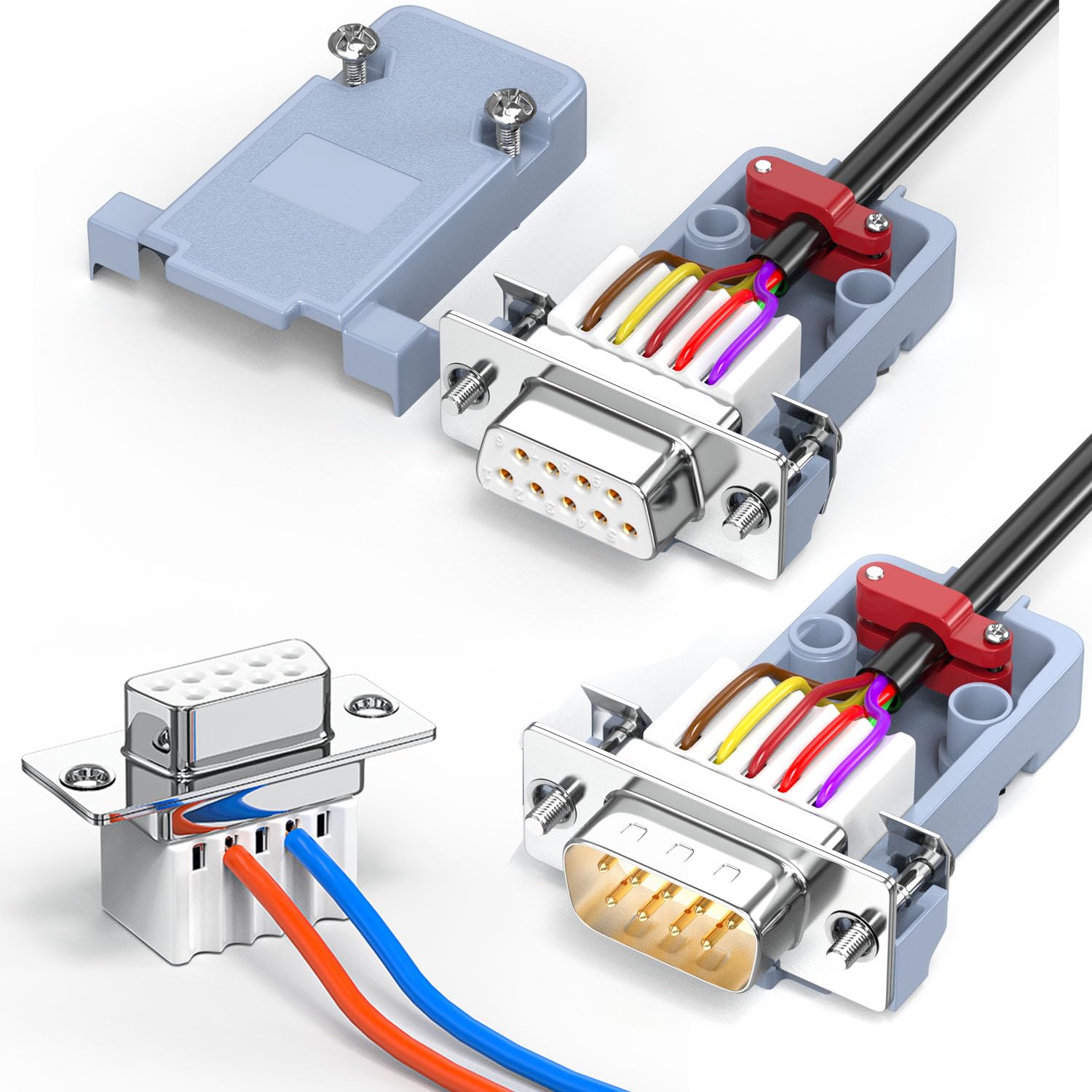 JUXINICE 2Pack DB9 Male+Femal Breakout Serial