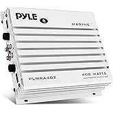 Pyle Hydra Marine 400W 4-Channel Amplifier - Waterproof with Dual MOSFET Power Supply - GAIN level Controls - RCA Input - LED Indicator - Compact Design for Boat/Vehicle Audio - PLMRA402
