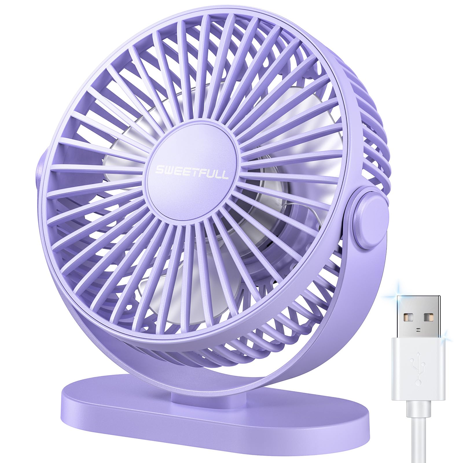 Photo 1 of SWEETFULL USB Desk Fan Small Quiet - 3 Speeds Mini Personal Portable Fan 360° Rotation Adjustable, 5.5 Inch Office Table Cooling Gadgets on Desktop (Purple)