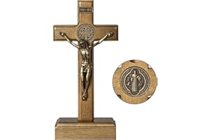KUXBET Wood Standing Cross 5inch Small Crucifix - Jesus Christ Wall Cross Crucifix for Table or Wall Decor Home Decoration