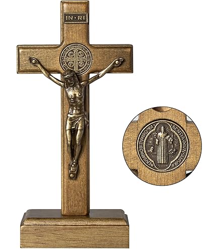 Crucifix Chemin de Croix 14 stations métal sur croix bois olivier