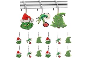 BIVIPO 12 Pack Merry Christmas Shower Curtain Hooks Rings, Festive Decorative Shower Hooks for Shower Curtain, Stainless Steel Decorative Shower Hangers Rings for Bathroom