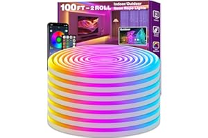 SINLEY Led Neon Rope Lights 100FT,Control with App/Remote,Flexible Led Rope Lights,Multiple Modes,IP68 Outdoor RGB Neon Lights Waterproof,Music Sync Gaming Led Strip Lights for Bedroom Indoor