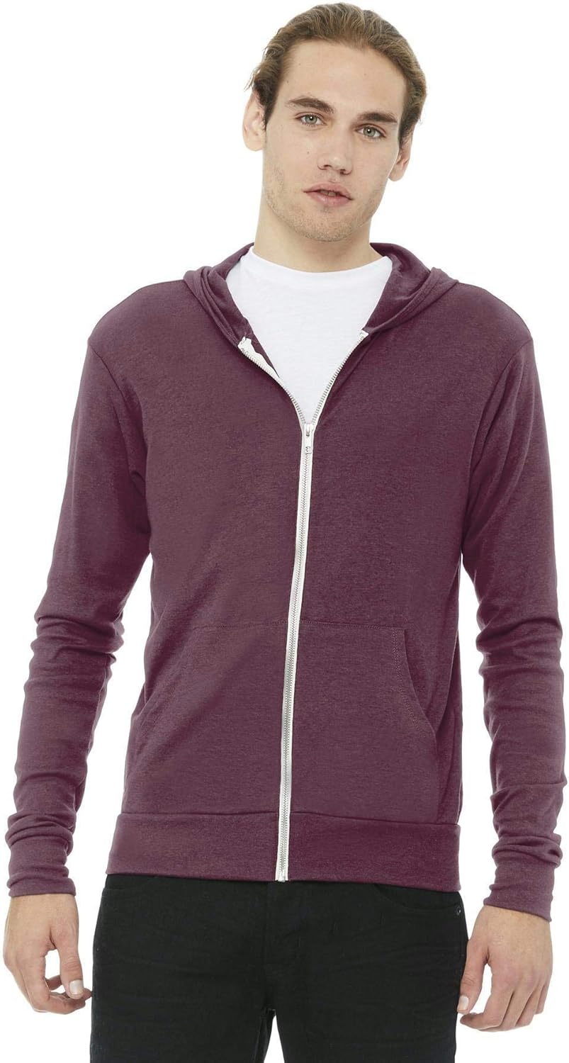 Bella + Canvas Unisex Triblend Full-Zip Lightweight Hoodie: Bella+Canvas: Clothing