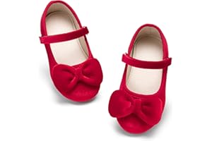 ESTINE Mary Jane Shoes for Toddler Little Kid Girls- Girl Velvet Bow Dress Ballet Flats