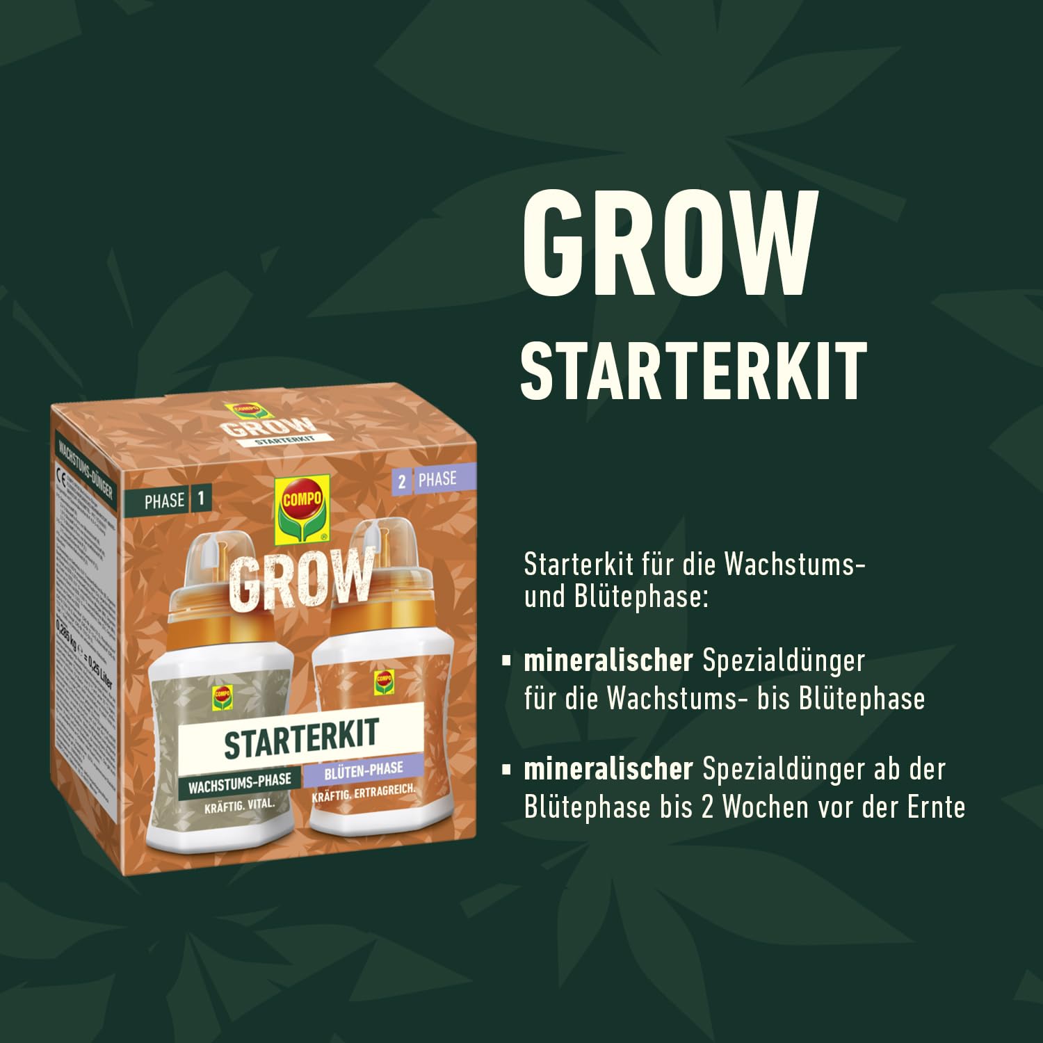 COMPO GROW Duopack für Spezialkulturen, Wachstums- & Blüten-Dünger, Indoor & Outdoor - 2x250 ml, grün 2