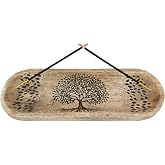 VANIYA CRAFTS® Wooden Handmade Tree of Life Design Boat Shape Incense Holder Stand Insence Tray for Home Decor Restaurant (11X4, Natural Black)