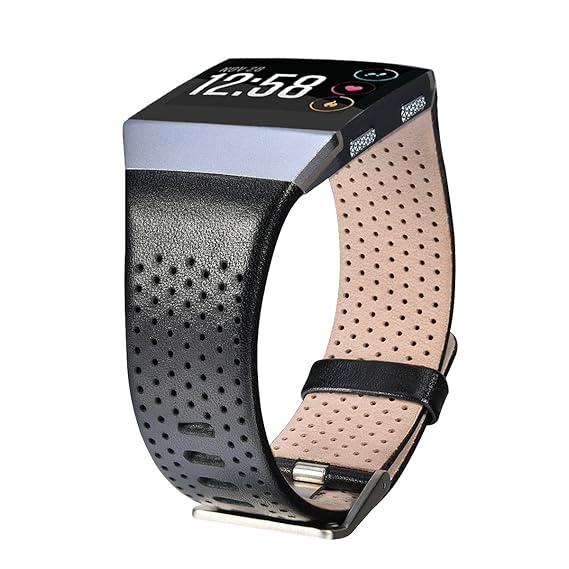 Fitbit Ionic Band Breathable Genuine Leather Band Strap Replacement Accessories Wristband for Fitbit Ionic Women Men (Black, Large(6.29-8.66))
