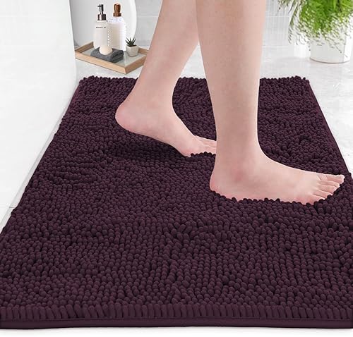LuxUrux Bath Mat-Extra-Soft Plush Bath Shower Bathroom Rug, 1'' Chenille Microfiber Material, Super Absorbent Shaggy Bath Rug (Plum, 50 x 80 cm)