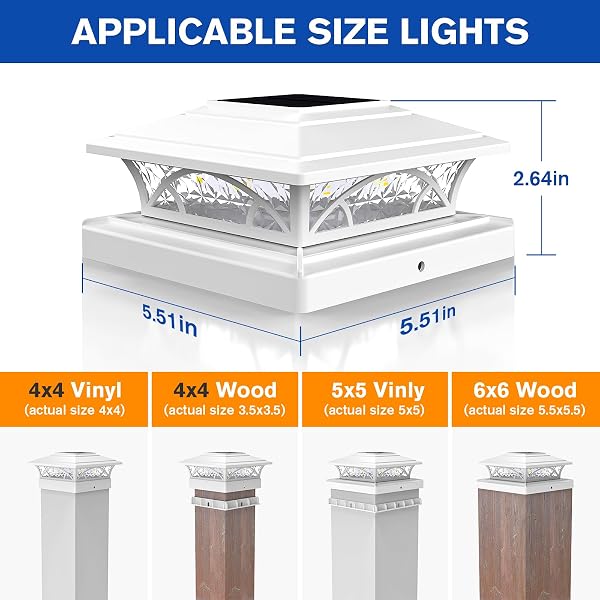 APONUO SOLAR POST CAP LIGHTS 12 PACK – 4X4 5X5 6X6 FENCE POST LIGHTS, AUTO ON/OFF, WATERPROOF IP64, 2-MODE (WARM/COOL WHITE), DECK PATIO YARD SOLAR LIGHT FOR WOOD & VINYL POSTS, WHITE