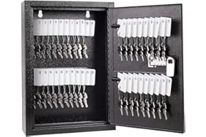Sumerfnt Key Box Wall Mount Key Cabinet with Combination Lock Steel Key Storage Box for Wall 40 Key Hooks Off - Black