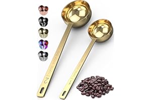 Orblue Premium Coffee Scoop Set - 1 Tbsp (15ml) & 2 Tbsp (30ml) Measuring Tablespoon - Stainless Steel Coffee Measuring Spoon and Scooper with Long Handles - Pack of 2 - Gold